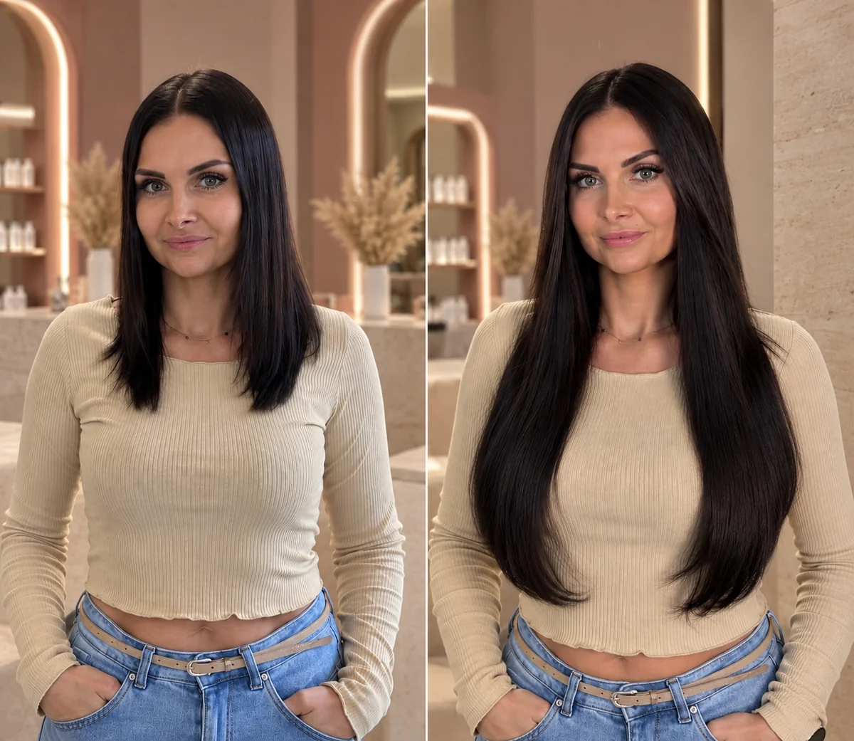 Metamorfoza przedłużania Muse Hair, efekt przed i po